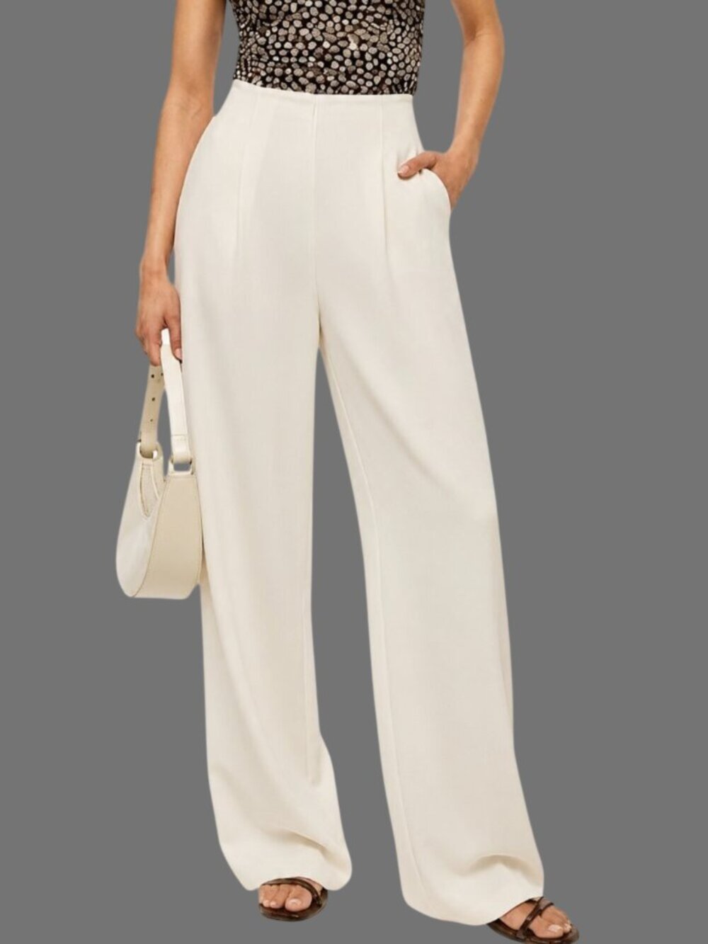 Abercrombie & Fitch Sloane Crepe Tailored Wide Leg Pant Ivory 30 Short